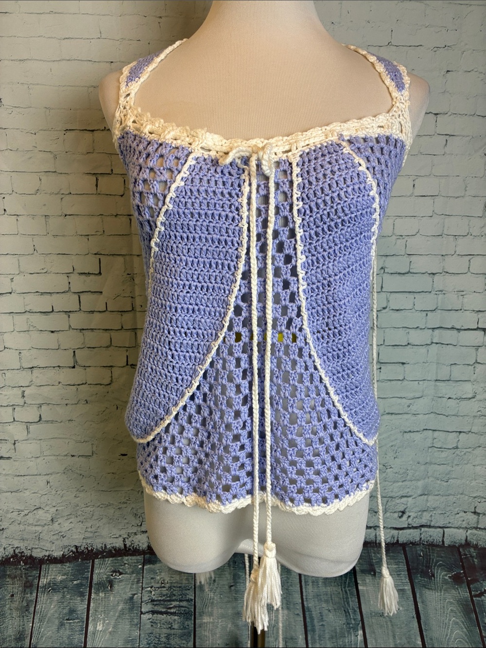 Coachella Vibes Hot & Delicious Purple & Cream Sexy Boho Crochet Top Festival